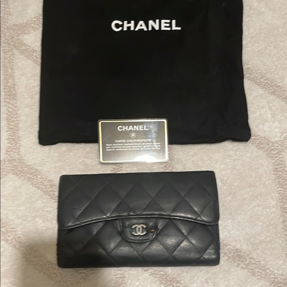 Authentic CHANEL Black Quilted Lambskin Wallet—Damaged